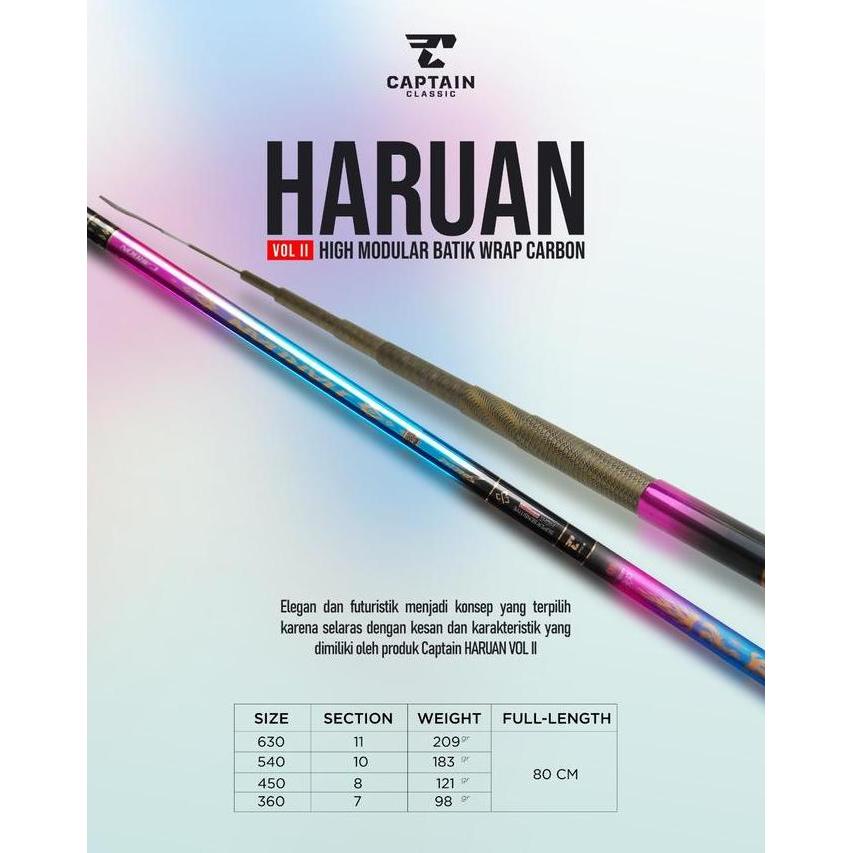 Fishx- Tegek Captain, Tegek Carbon Captain Haruan Volume 2, 3,6M 4,5M 5,4M 6,3M Motif Batik Carbon U