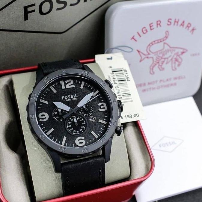 Jam Tangan Pria Original JR1354 JR 1354 Chronograph Leather Black Dial