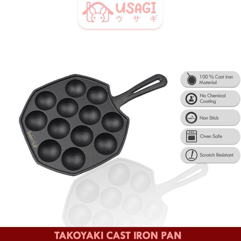 USAGI Takoyaki Cast Iron Pan / Cetakan Takoyaki Cast Iron 12 Pcs / Cetakan Besi Cor Takoyaki / Takoy