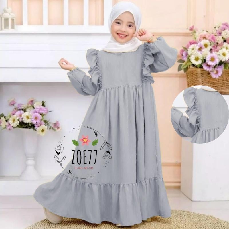 Gamis Anak Perempuan Cringkle Premium Rufle Daily Look Usia Tanggung Lebaran 2022 Model Gamis Terbar