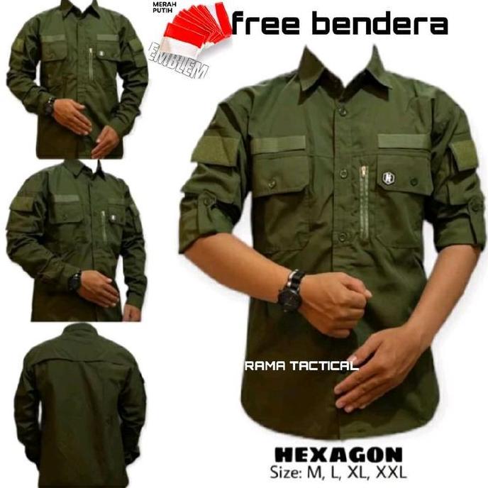 Kemeja Taktical Hexagon Free Bendera