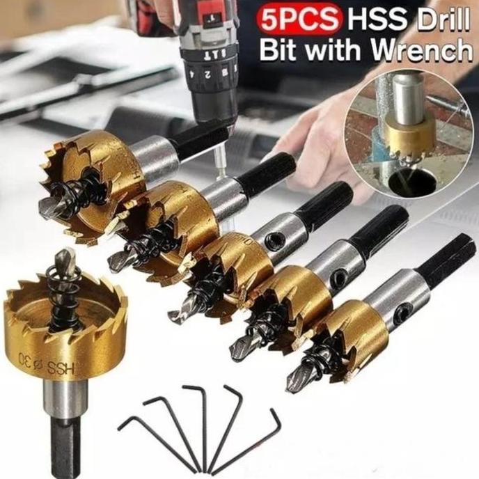 &<&<&<&] Holesaw Hole Saw Besi Set 5pcs Mata Bor Lubang Besi Metal