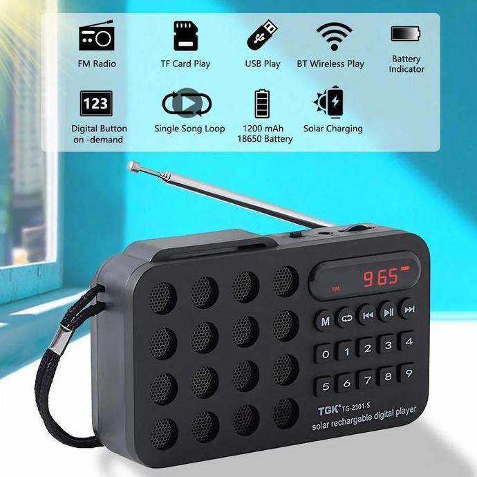 HARGA DISC - Radio Portable FM MW SW Bluetooth Solar Cell Rechargeable 800mAhCharger Tenaga Matahari