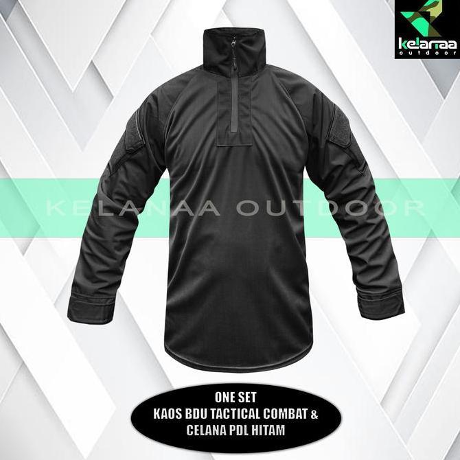 Satu Set Setelan BDU Tactical Hitam - Celana PDL Cargo Lapangan Hitam - Baju Kaos BDU Tactical Lapan