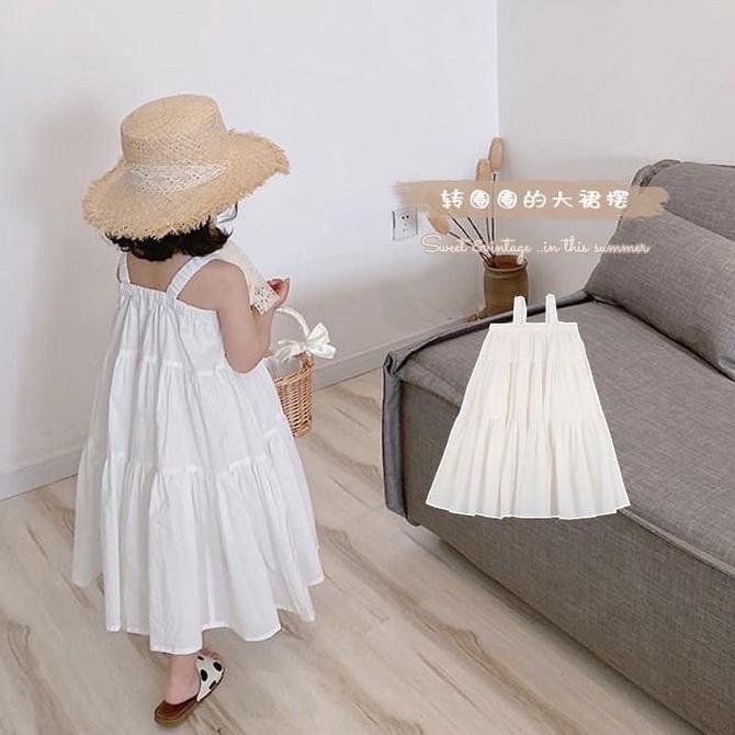 Plain Flare Dress - Dress Pantai Polos Putih Anak