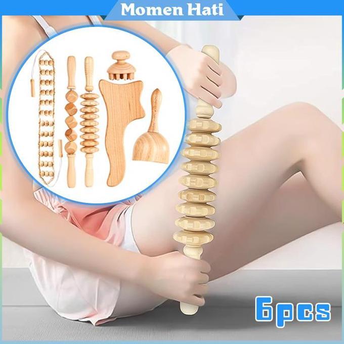 MIOSHINOCHE 6Pcs Alat Pijat Dari Manual Kayu Alat Pijat Kayu Roller Alat Pijat Punggung Seluruh Tubu