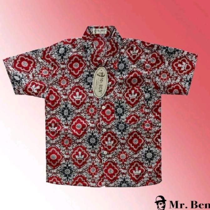 kemeja sd batik dasar merah seragam sekolah mr.ben