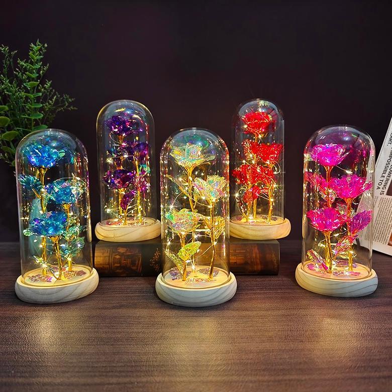 gd-8 Bunga Mawar Akrilik Box LED Lampu Beauty And The Beast 3 Rose Gift Valentine Mawar Light Hadiah