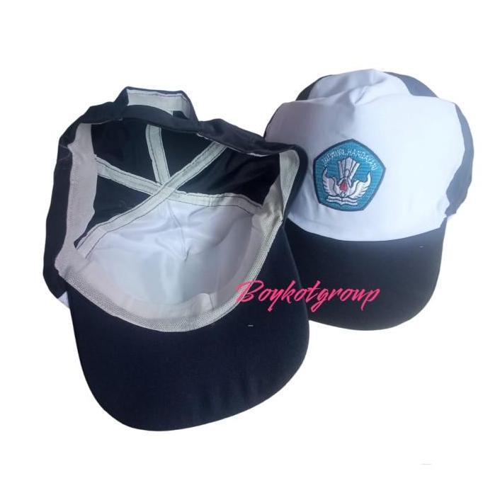 topi smp biru putih bordir biru bahan drill tebal