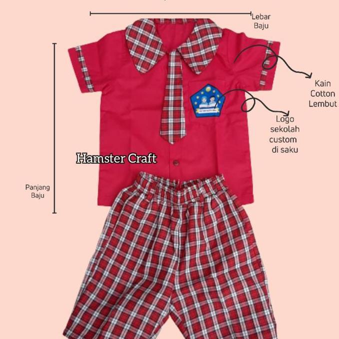 Seragam sekolah PAUD atau TK Kotak-kotak merah