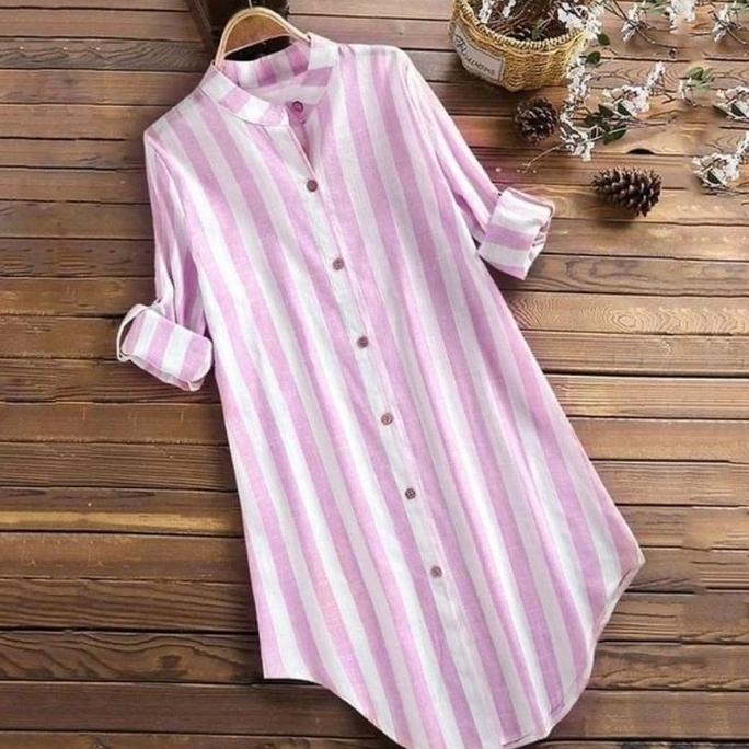 LONG SHIRT KEMEJA TUNIK SALUR PINK KATUN XL 613 SERRA PS