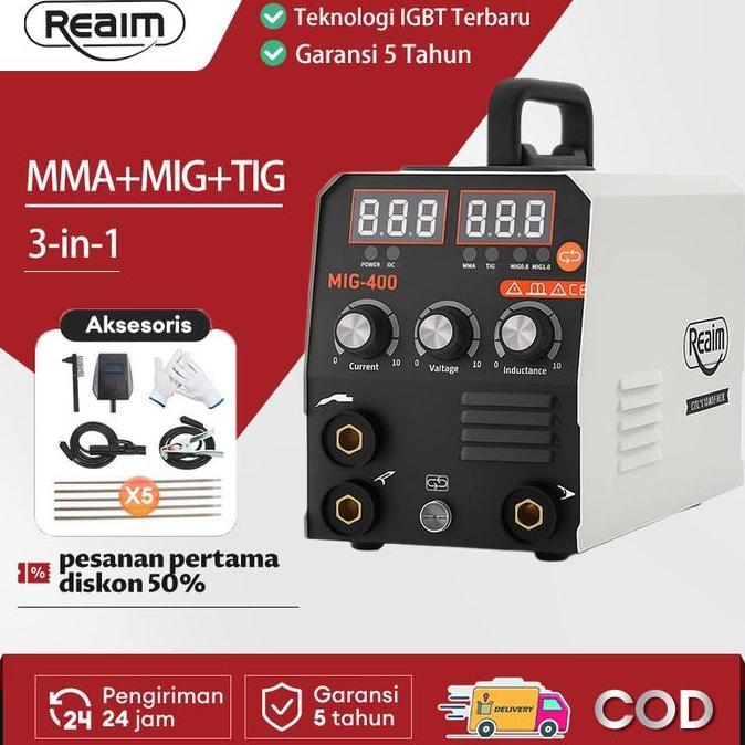 REAIM Mesin Las murah Inverter 3-IN-1 MIG-400 Mesin Las Listrik trafo las welding inverter Las Tanpa