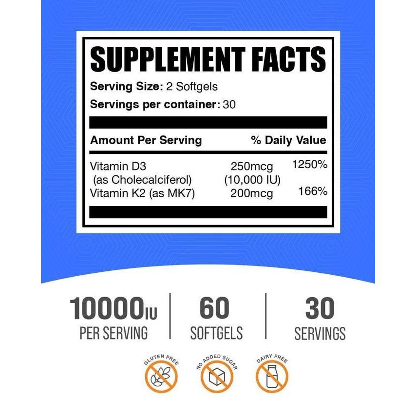 Kapsul Vitamin D3 & K2 250mcg+200mcg (10.000IU) - Optimal Kesehatan Tulang & - 60 Softgels