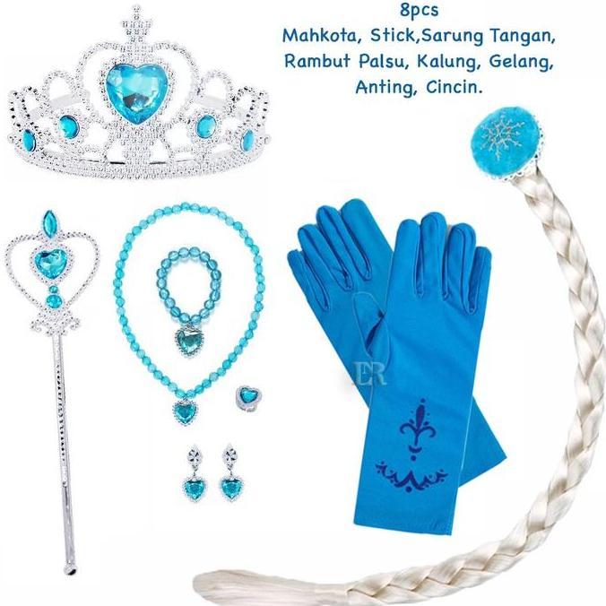 LNR Shop Lokal Premium 8 in 1 Girls Elsa Ana Aksesoris Set Perhiasan Mahkota Anting Gelang Kalung Ci