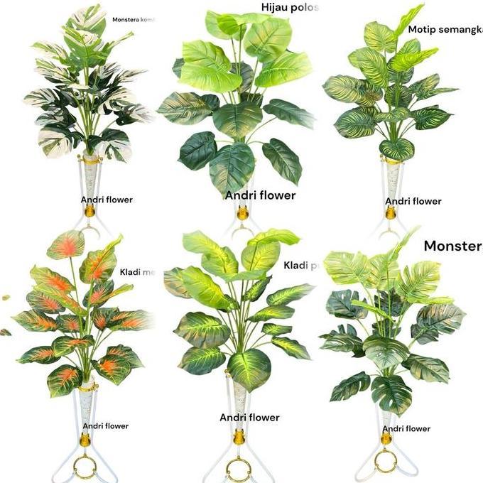 TERMURAH - Bunga hias bunga monstera jumbo k18 set pot standing besi