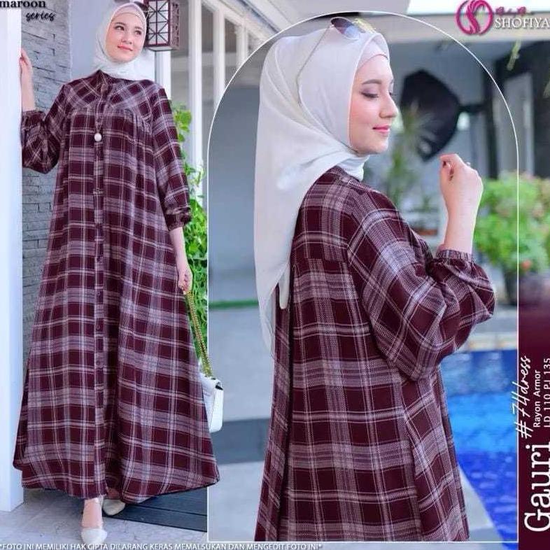 FREE ONGKIR GAMIS GAURI MOTIF KOTAK BAHAN RAYON DIAMOND // GAMIS RAYON TERBARU // GAMIS JUMBO