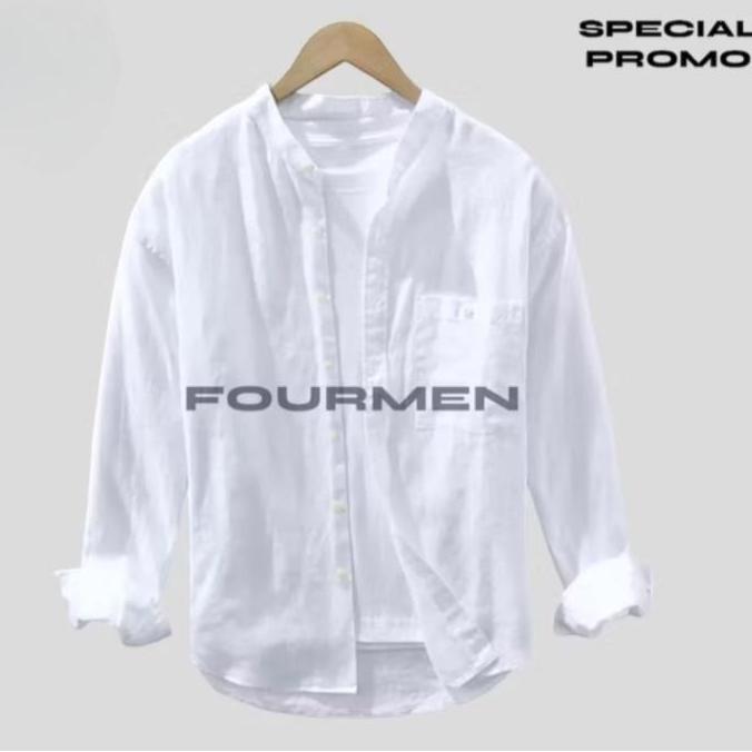 Lansungkirim- Kameja Lengan Panjang Pria Hm | Kemeja Panjang Sanghay Polos Katun Tuwil Putih Baju Co