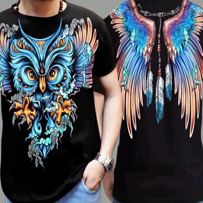 Lansungkirim- Kaos Oblong Distro Pria Design Owl Batik