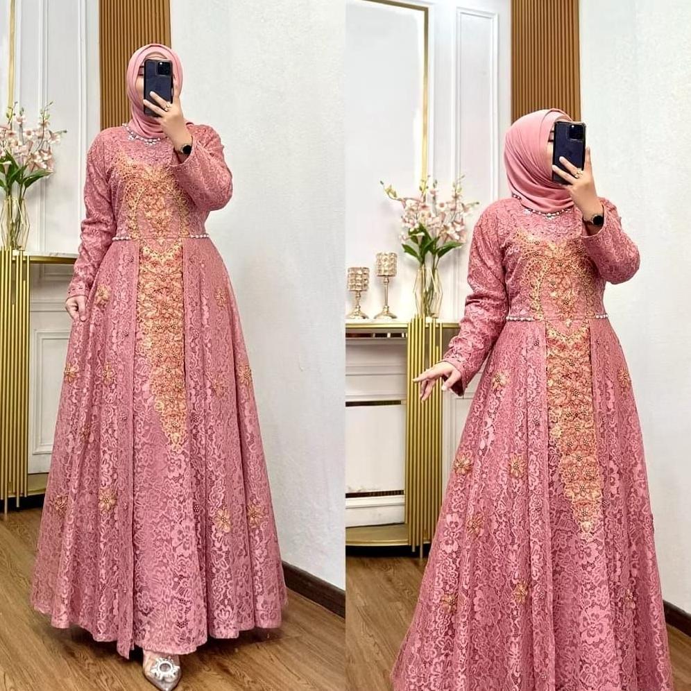 BEST SELLER TERBARU GAMIS BROKAT BORDIR BULET LENGKAP DENGAN PAYET MANUAL MEWAH/GAMIS LEBARAN/GAMIS 