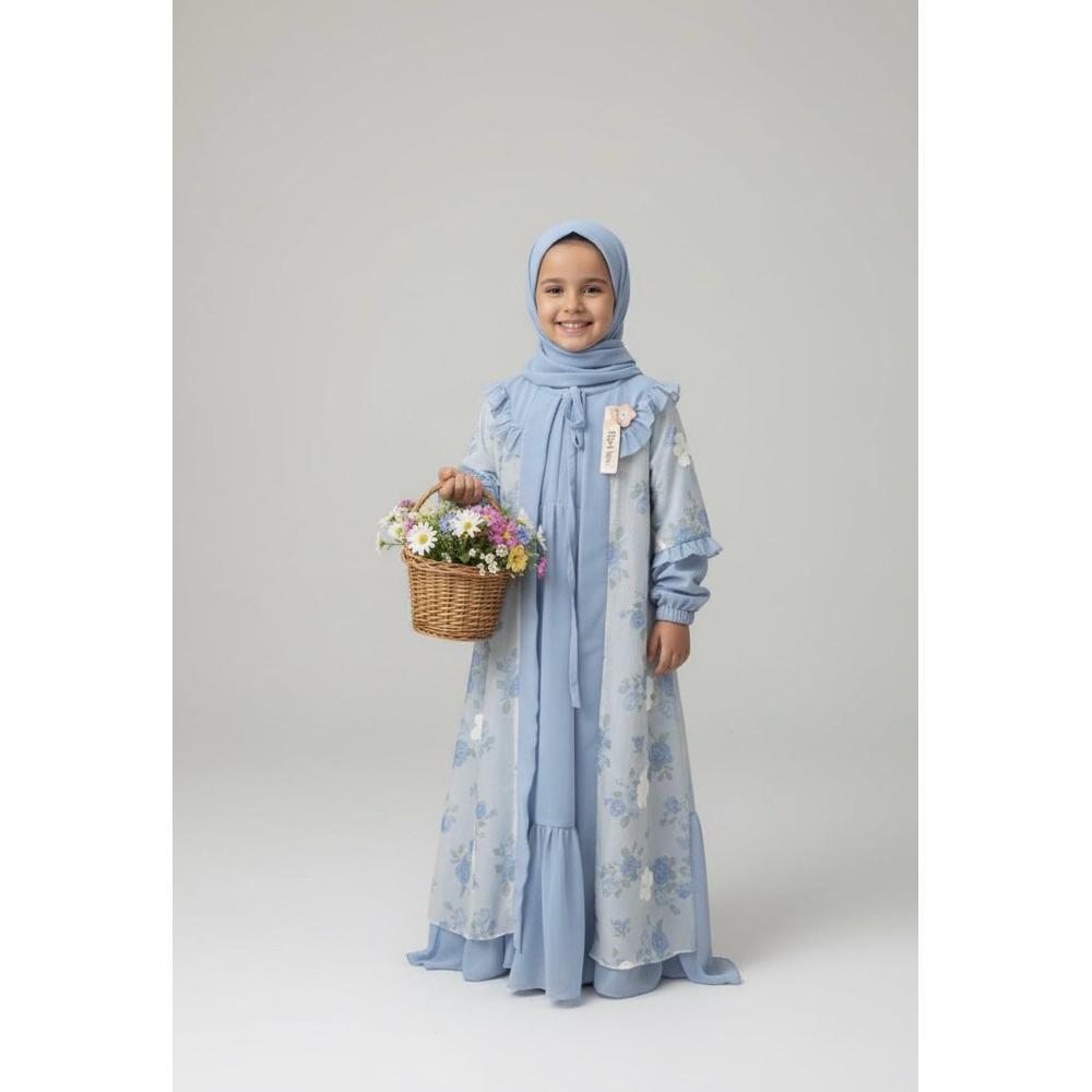 BEST SELLER THIRKA KIDS - GAMIS ANAK SET JILBAB BAHAN ORGANZA BORDIR / ABAYA ANAK SET HIJAB