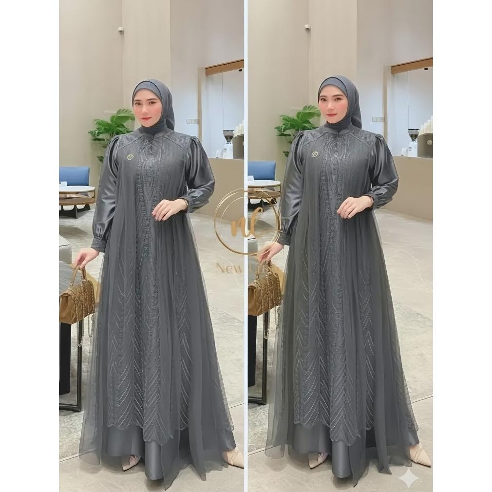 DISKON AULIA DRESS BRUKAT SATIN VELVET PREMIUM KOMBINASI TILLE SPARKEL GAMIS PESTA KONDANGAN SIMPLE 