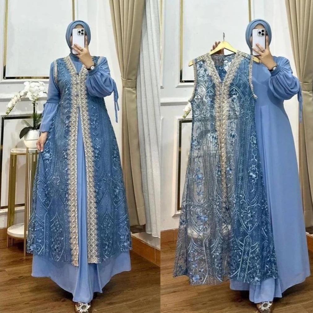BEST SELLER GAMIS BROKAT NAURA DRESS 2IN1 BUSUI WUDHU FRIENDLY INNER CERUTY ADEM + OUTER BROKAT PREM