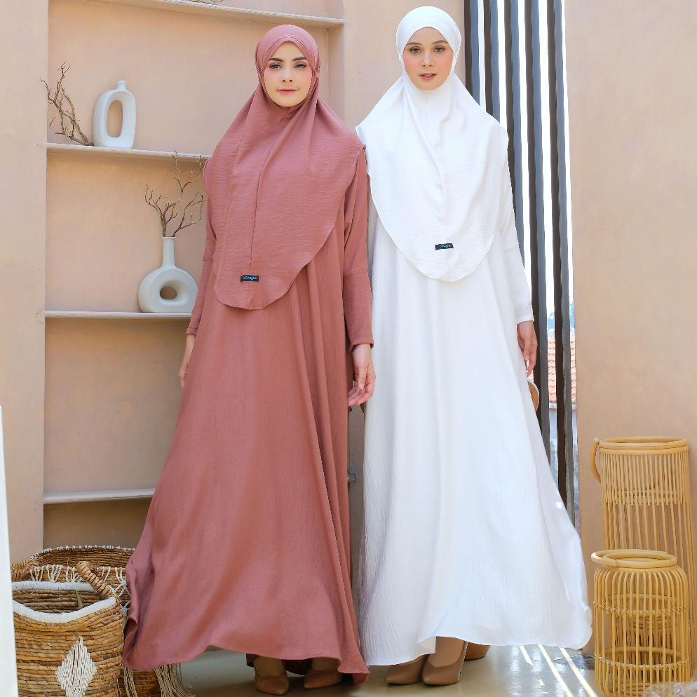 Gamis Abaya Putih Set Hijab Syari Polos Jumbo Premium Set Kerudung  By Diayu
