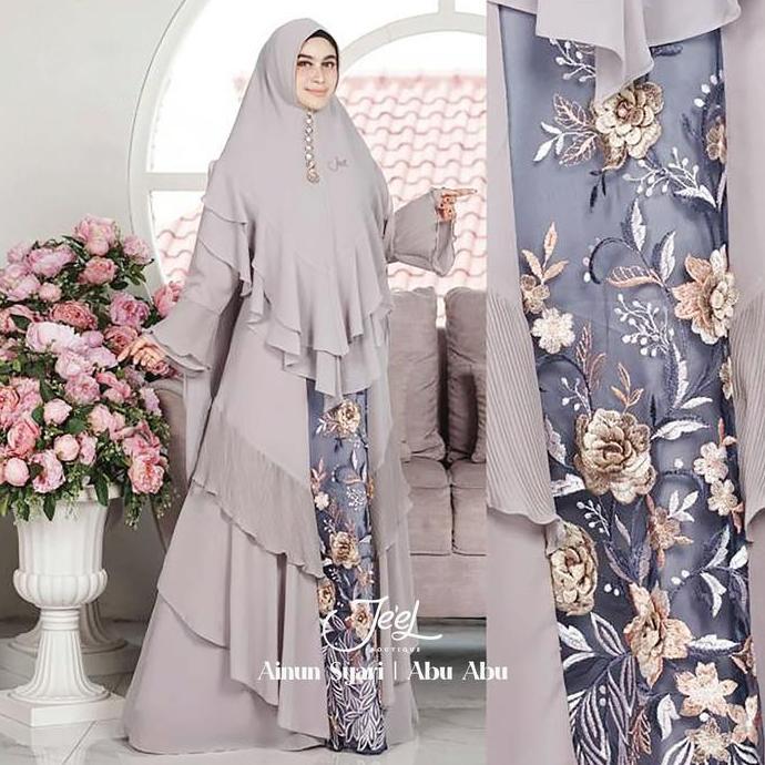 Murah Jeel Boutique l Ainun Gamis Syari Terbaru 2023 | Warna Abu, Coksu, Dusty, Hijau Mint, Hitam, M