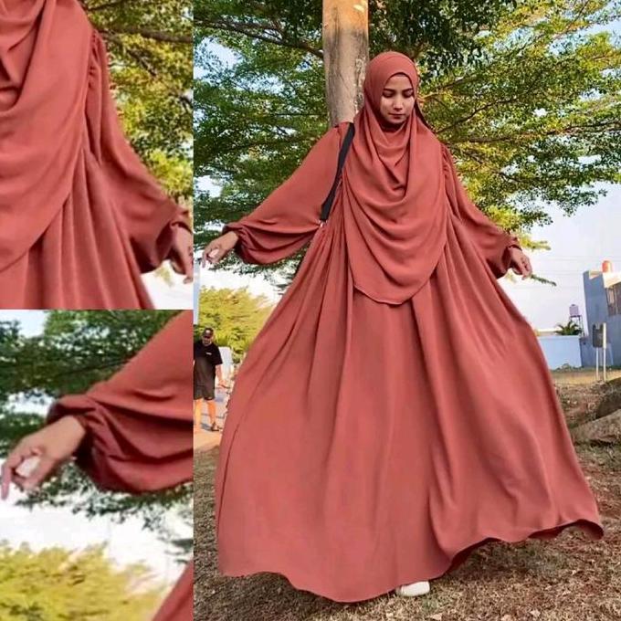 Murah RH Gamis Luna Syar'i Set Hijab Oval / Gamis Wanita Bahan Crinkle Muslim Panjang Non COD