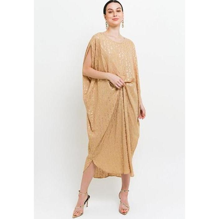 Murah CHIC SIMPLE GOLD ETHNIC PRINT RUCHED KAFTAN Non COD