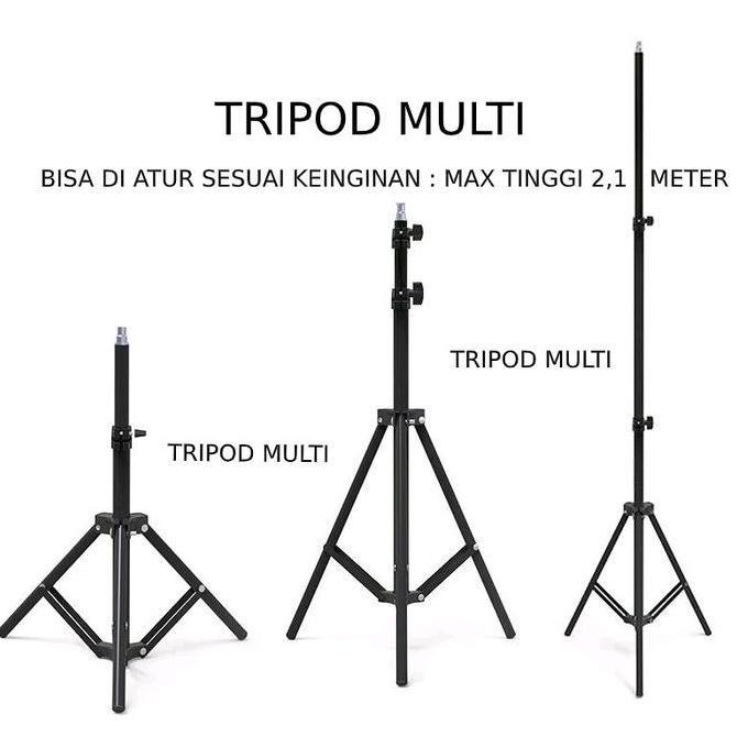 DV395 - Tripod Handphone Hp Tripod Kamera Tripod Lampu Tinggi 2,1 Meter Bahan Besi Full Hitam Tripod