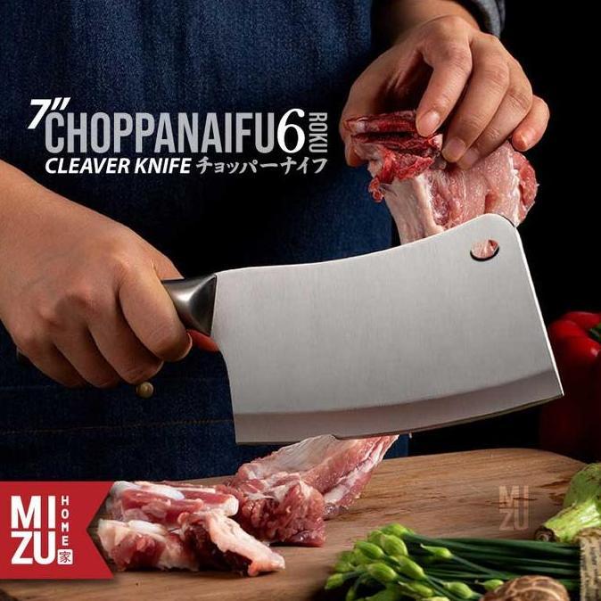 MIZU CHOPPANAIFU-ROKU Cleaver Knife Stainless Steel Pisau Daging Piso Potong Tulang Golok Masak Dapu