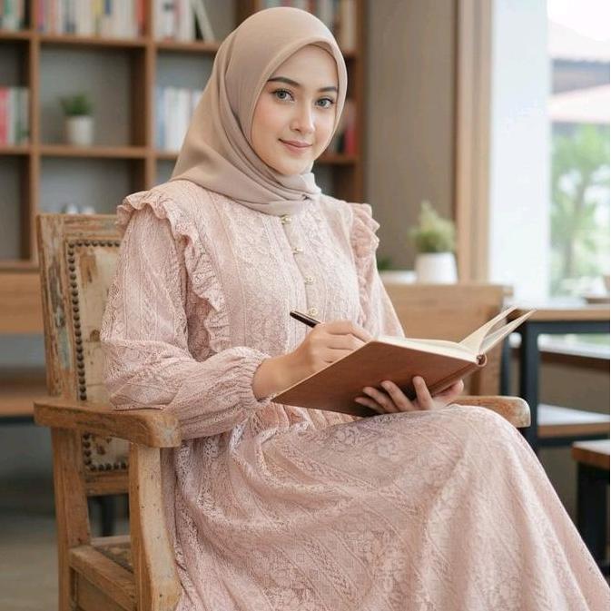 DISKON Naykamila Malika Dress Brokat Kombinasi Rempel Gamis Kondangan Bahan Brokat Full Furing Kaos 