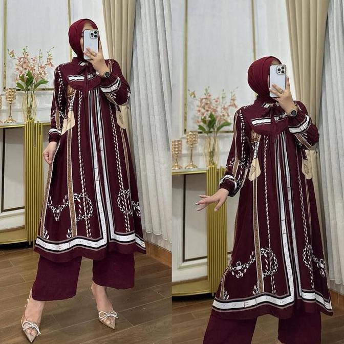 MURAH LEBAY One seT Cantik Elegan Mewah Lebaran Setelan Tunik Celana Wanita KD-B01 MURAH LEBAY