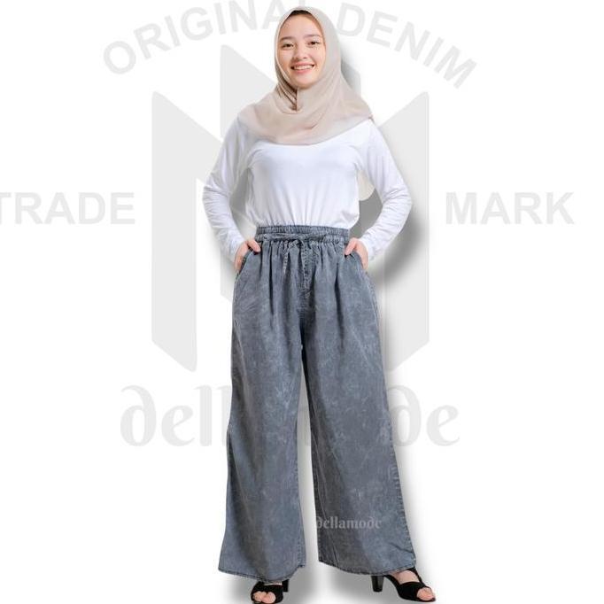 Willply Celana Kulot Jeans Snow Bahan Denim Ukuran Standar Jumbo Pinggang Full Karet Wanita Dewasa C