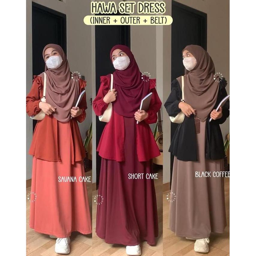 YUK CHECKOUT  ArunaOutfit - Hawa Outer / Set Dress Wanita Muslim Panjang Scuba Baju Inner Outer & Be
