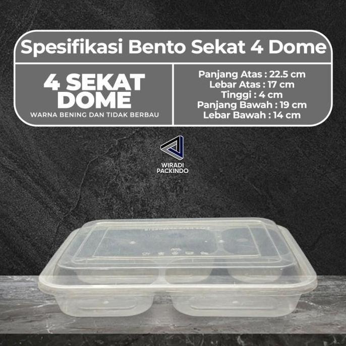 Kotak Makan Plastik 4 Sekat Dome / Thinwall Bento Sekat 4 Dome
