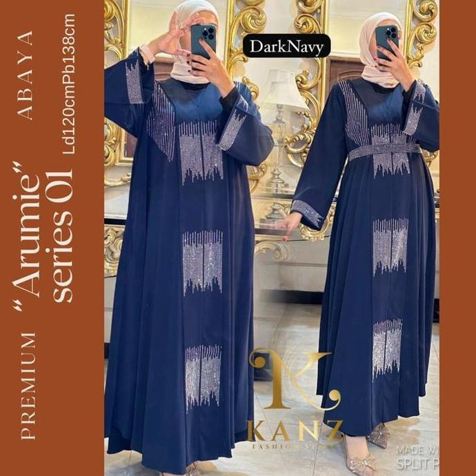 Murah Abaya Arumie Series 01 MEWAH Marbella IMPORT Premium Hitam Putih Blue Navy Dusty Sage Mocca Da