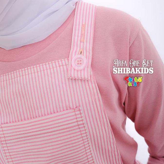SHIBAKIDS  Overall Anak Perempuan Warna Pink Dusty Kotak Nyaman Kombinasi Katun Setrip Sablon Muslim