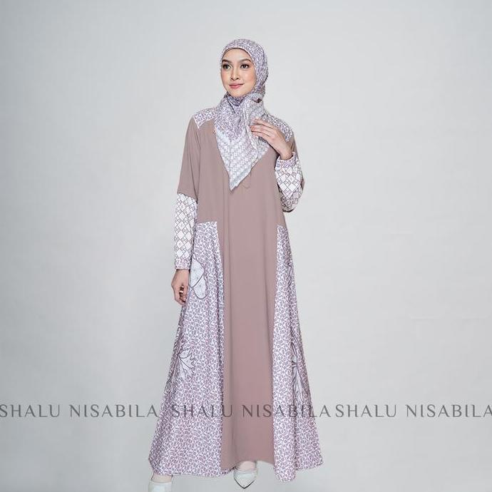 Shalu Nisabila - Fiore Dress Gamis Wanita Panjang Printing Motif Kombinasi Wudhu & Busui Friendly Ba