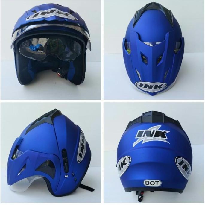 Helm INK TERBARU Dobel Visor type T1 BIRU TUA DOFF