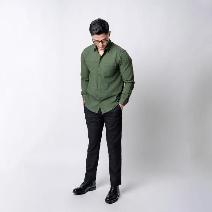 VENGOZ Kemeja Jeans Pria - Mens Washed Denim Shirt LS Army (TERBAIK) (TERBARU) (TERMURAH)