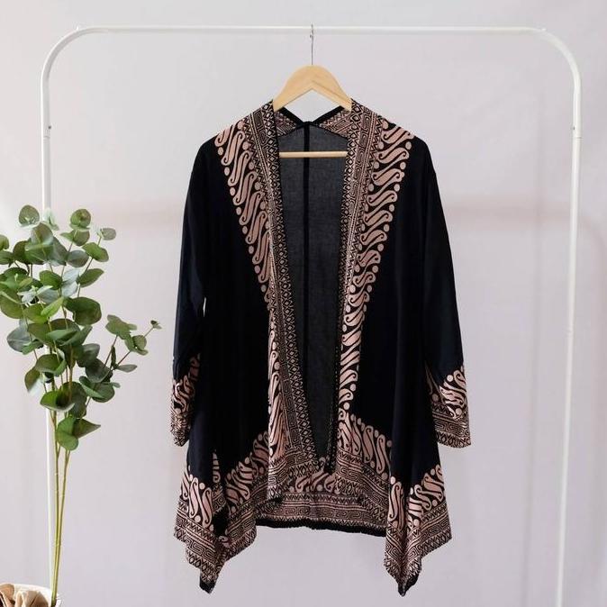 Murah ATASAN BATIK OUTER BERLENGAN HITAM MODERN WANITA OUTER BATIK CARDIGAN BATIK KANTOR BATIK VISCO