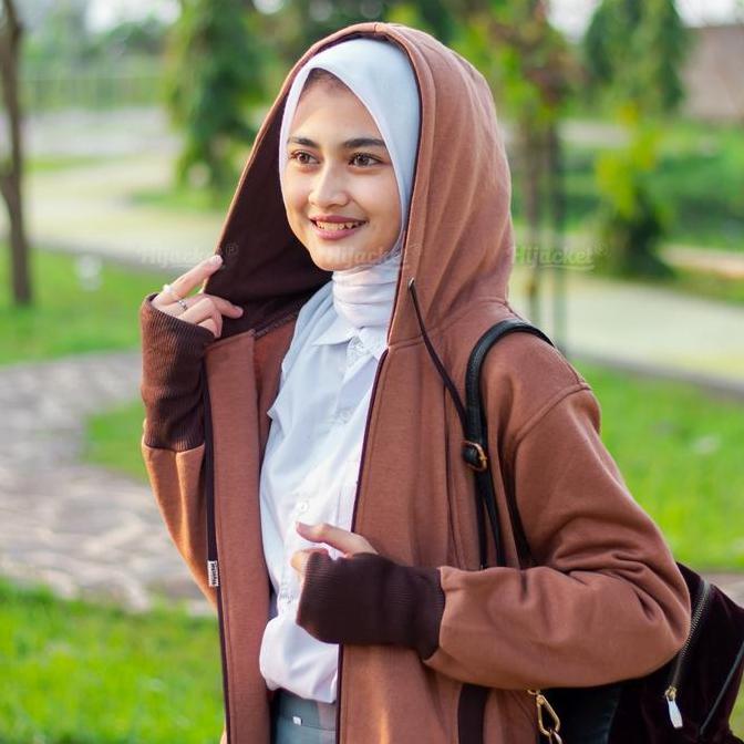 Murah Free Souvenir - Best Seller | Hijacket Elektra Brown | jaket Wanita muslimah Syar'i panjang | 