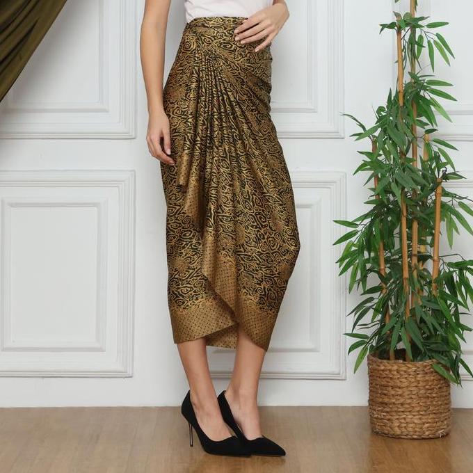 Lyne Halim Megamendung Gold Draped Wrap Skirt - Rok Batik Lilit Panjang, SKT-3386 (TERBAIK) (TERBARU