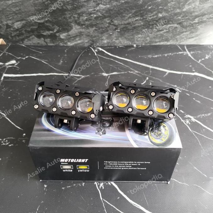 Promo Led mini projie 3 mata lampu tembak mini projector 3 lens Kuning Putih Diskon