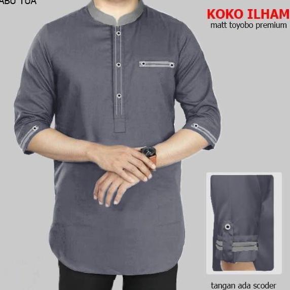 PIK - Koko Kurta Ilham S M L XL XXL 3XL Pakaian Muslim Koko Kurta Pria Katun Toyobo Dewasa Baju