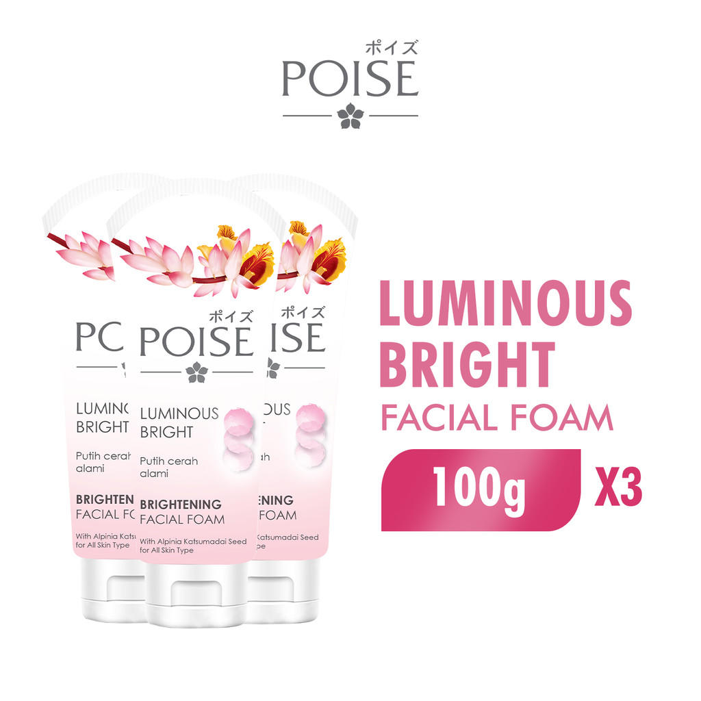 Poise Facial Foam Sabun Cuci Muka Luminous Bright Tube 100 gr x3