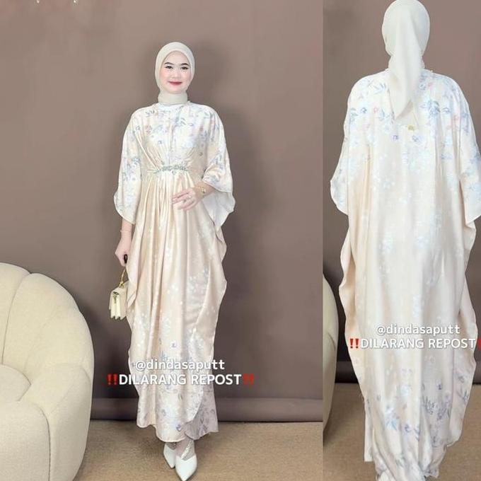 Allaya Kaftan Silk Motif (Gamis Lebaran Mutiara Busana Muslim Wanita) Batwing Cantik Dress Pesta Kon