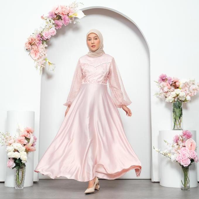 Sandra Dress Gaun Pesta Mutiara Lebaran 2025 Muslimah Wanita Mewah Dewasa Gamis Kondangan Remaja Max